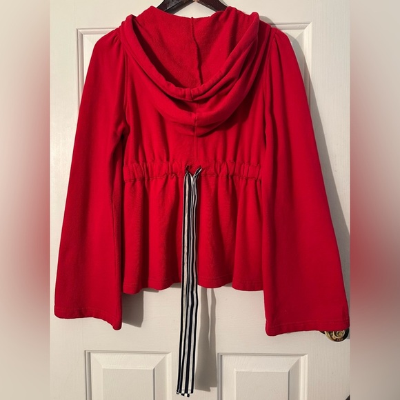 ANTHROPOLOGIE Sunday Mon M Coastal Red Hoodie Ribbon Bow Bell Sleeve Rope String - Picture 8 of 16